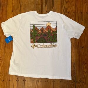 Columbia Shirt Mens 2XL White Double Sided Short Sleeve T Shirt Casual